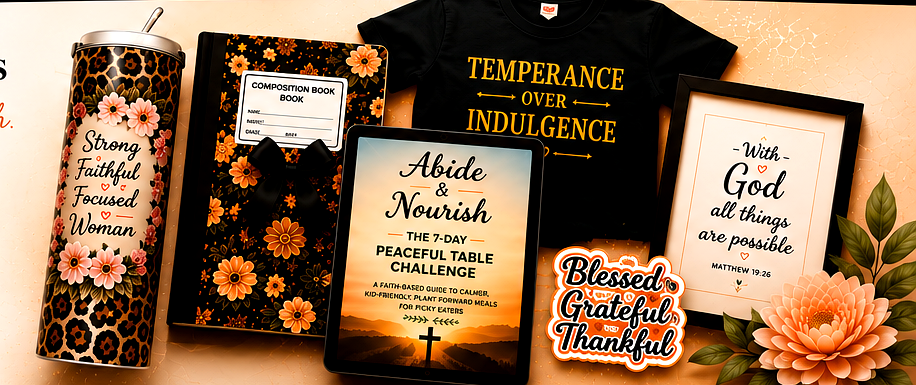 Digital product collection including Temperance Over Indulgence T-shirt design